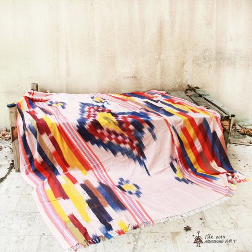 Handwoven Ikat Blanket, Throw ikat bedcover farwayart