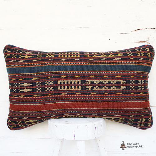 Antique Flat Woven Rug Lumbar Pillow