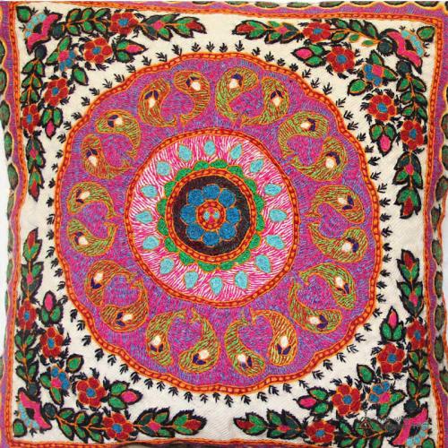 Pink Boho Hand Embroidered Mandala Pillow bohemian cushion3 farwayart