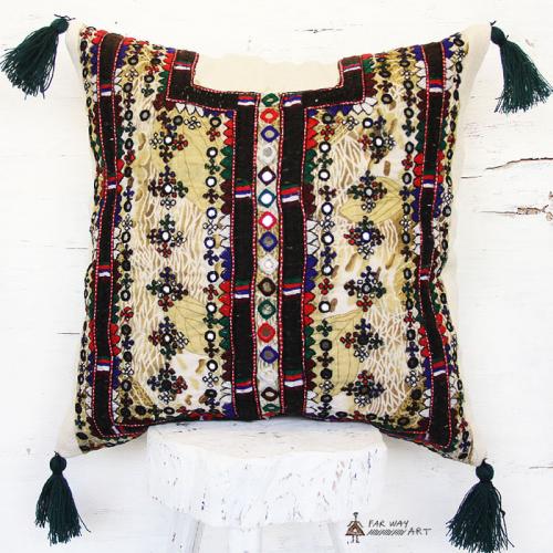 Ethnic Mirror Embroidered Throw Pillow