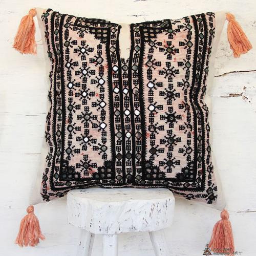 Light Pink Tribal Mirror Embroidered Pillow Cover