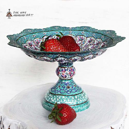 Hand Painted Pedestal Candy / Nut Bowl Dish (Meenakari) mandala plate4 farwayart