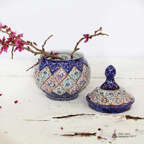 Hand Painted Sugar Bowl (Meenakari Enamel) minakari sugar bowl2 farwayart