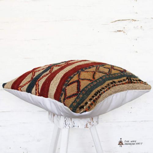Tribal Kilim Pillow With Geometric Pattern persian rug pillow4 farwayart