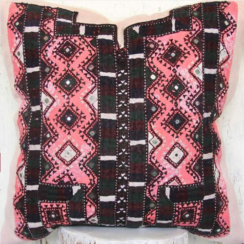 Pink Mirror Embroidered Pillow pink mirror embroidered pillow3 farwayart