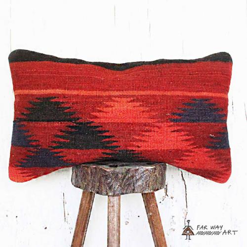 Red & Orange Lumbar Kilim Pillow Cover