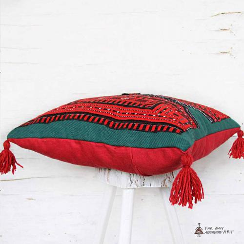 Red Boho Hand Embroidered Pillow tribal embroidery pillow3 farwayart