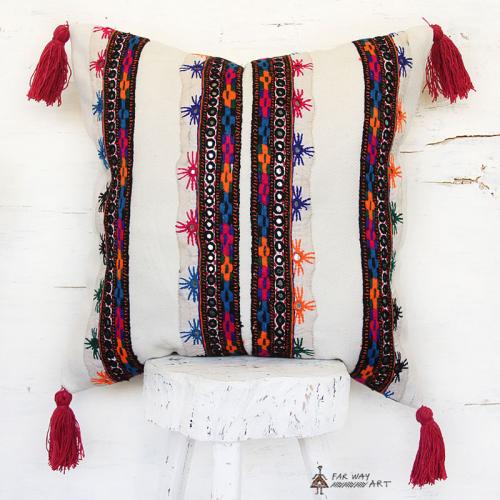 Tribal Hand Embroidery Throw Pillow