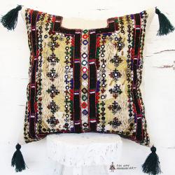 Ethnic Mirror Embroidered Throw Pillow