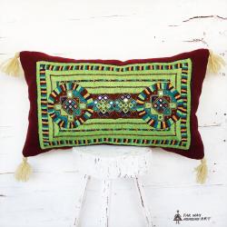 Green Tribal Hand Embroidery Pillow